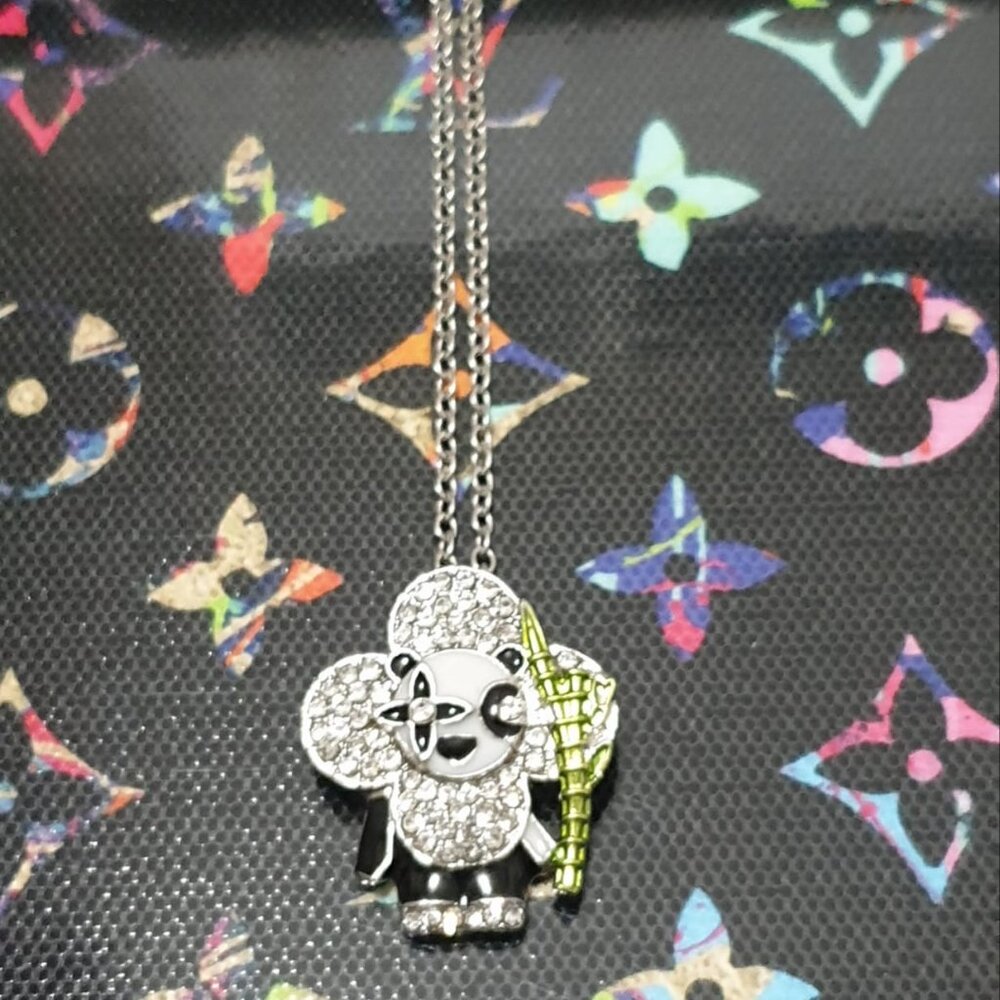 Metal Camellia Flower Lucky Clover Crystals Pendant Necklace Women Jewelry Gift